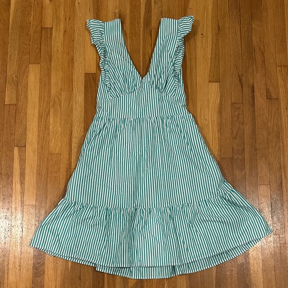 Skies Are Blue | Striped Green/Teal and White Dress with tie back - Picture 1 of 16
